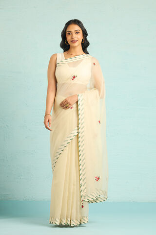 Off White Pure Kota Embroidered Saree