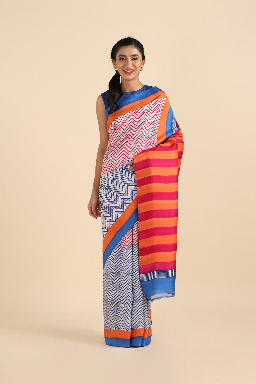 Blue Pure Silk Printed Saree image number null