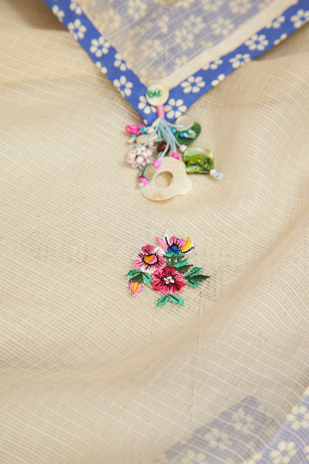 Beige Pure Kota Embroidered Saree image number null