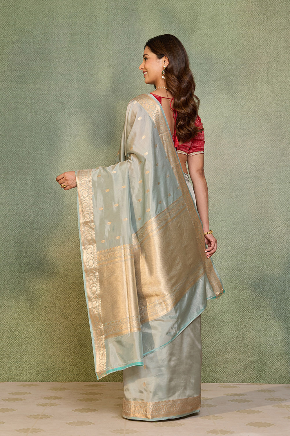 Grey Silk Viscose Cutwork Banarasi Saree image number null
