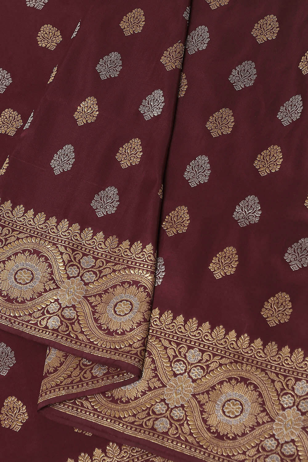 Dark Red Pure Silk Banarasi Saree image number null