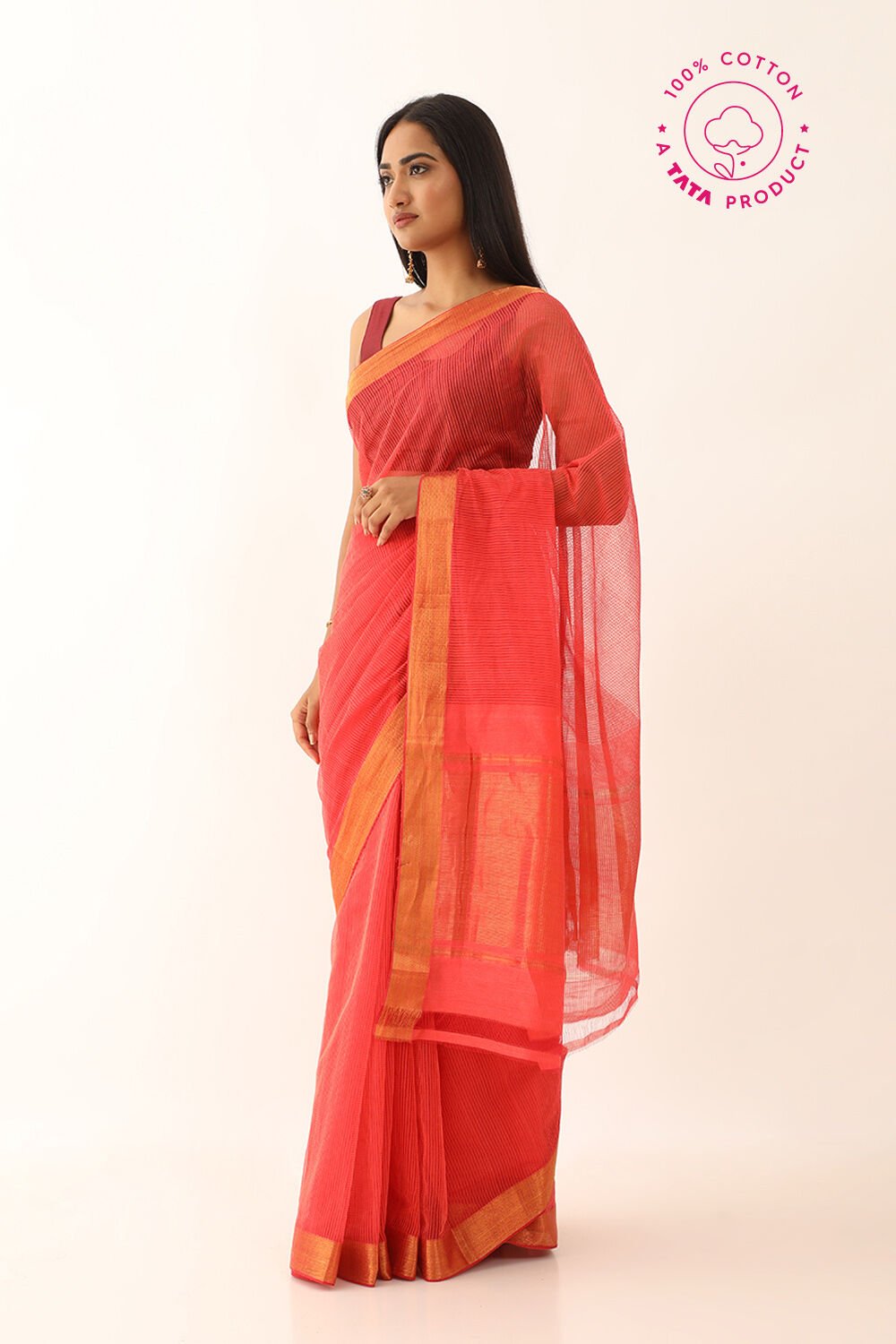 Orange Pure Cotton Woven Mangalgiri Saree image number null