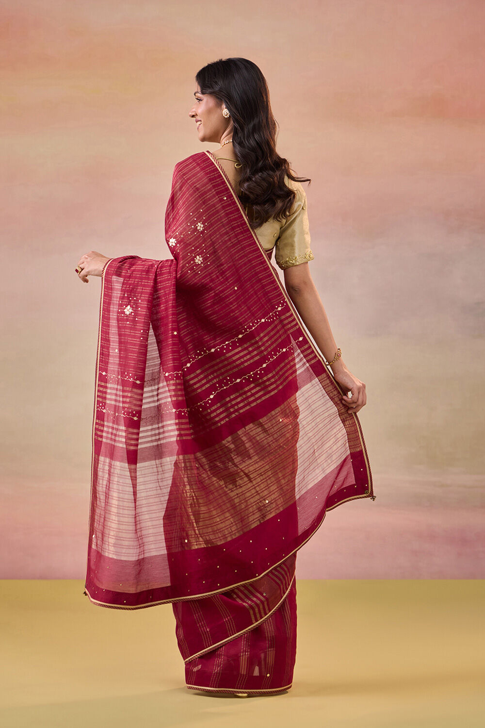 Dark Red Pure Silk Cotton Gota Patti Saree image number null
