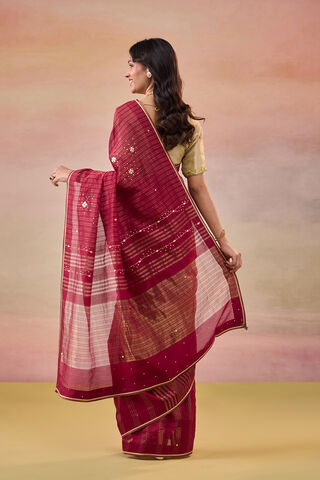 Dark Red Pure Silk Cotton Gota Patti Saree thumbnail image number null