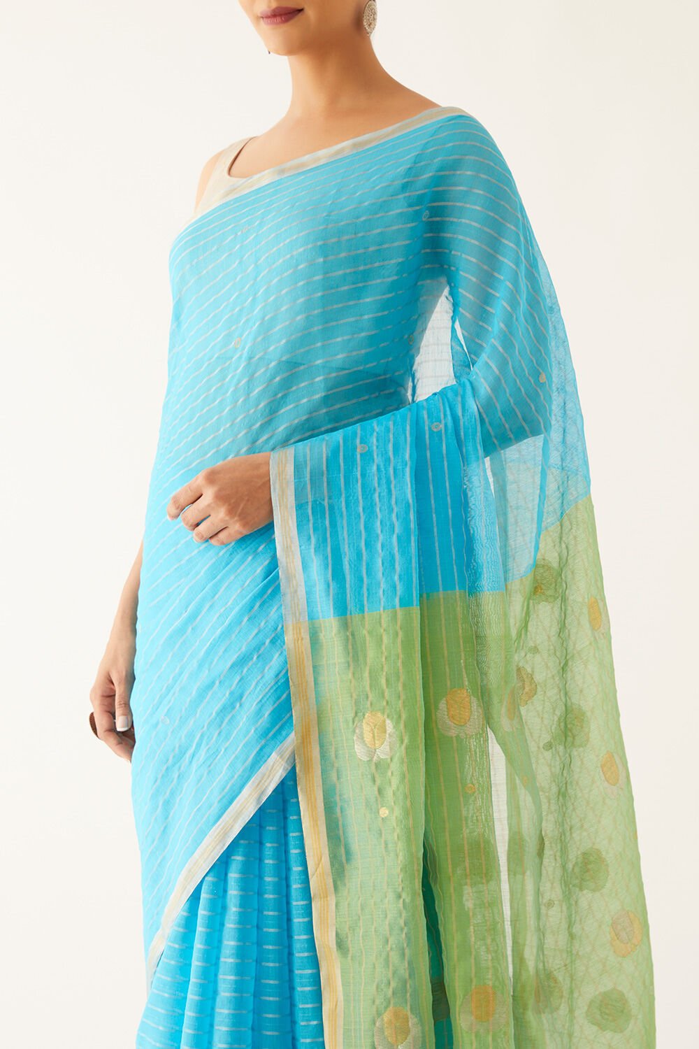 Blue Pure Silk Cotton Chanderi Saree image number null