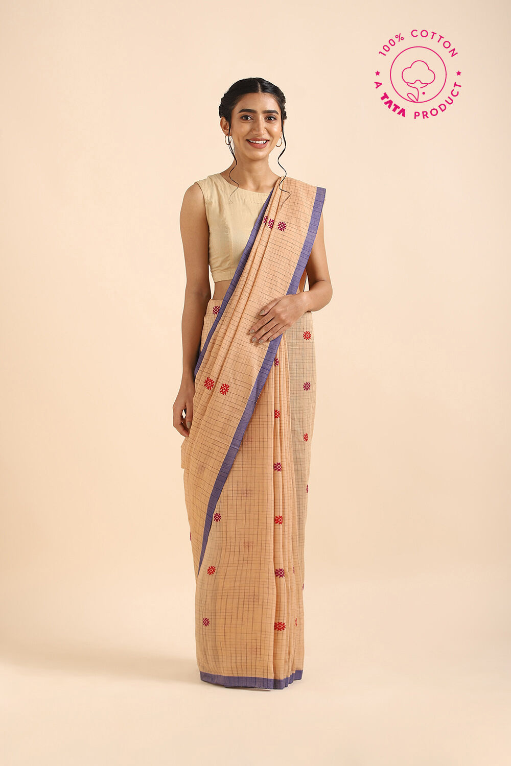 Beige Pure Cotton Jamdani Saree image number null