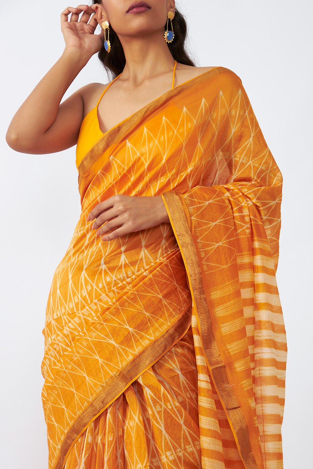 Dark Yellow Pure Silk Cotton Shibori Saree image number null