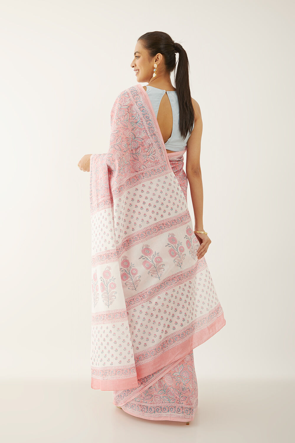 Light Pink Pure Cotton Block Print Saree image number null