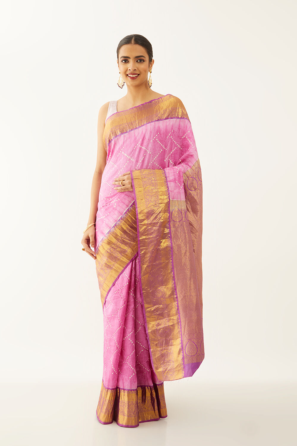Light Pink Pure Silk Bandhani Saree image number null