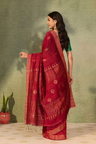 Dark Red Bengal Pure Silk Jamdani Saree thumbnail image number null