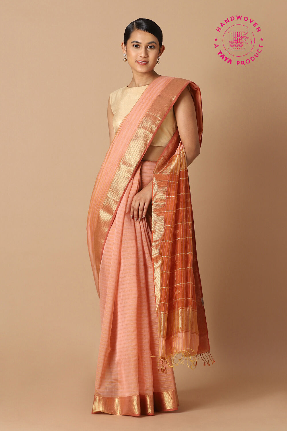 Light Orange Pure Silk Cotton Maheswari Saree image number null