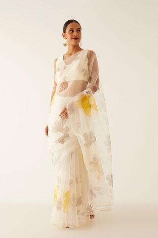 Off White Pure Organza Painted Saree thumbnail image number null