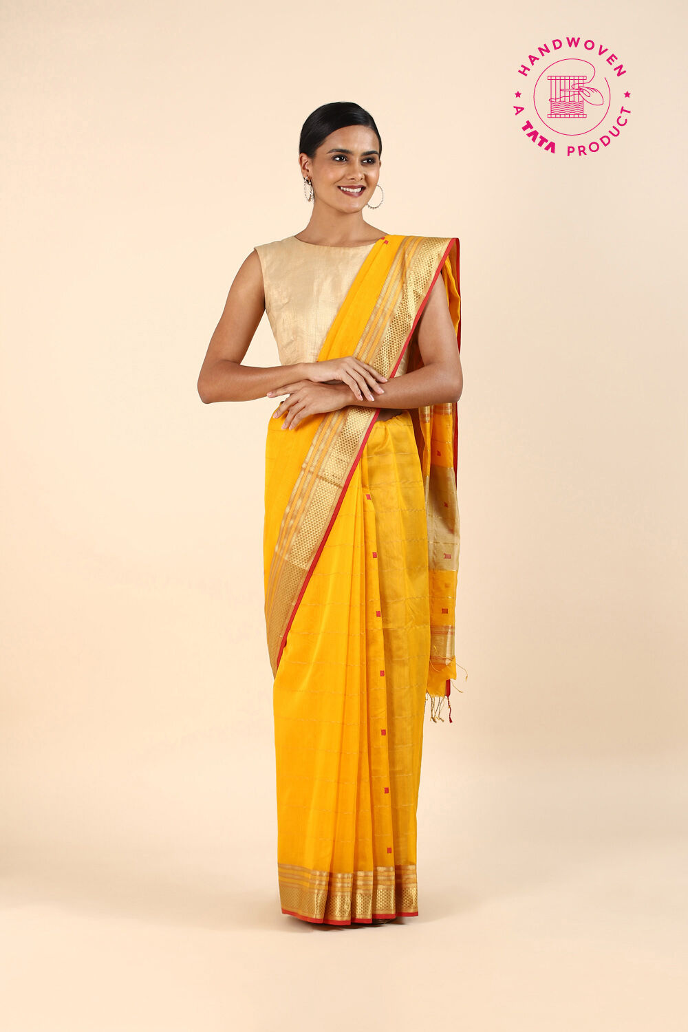 Yellow Pure Silk Cotton Maheswari Saree image number null
