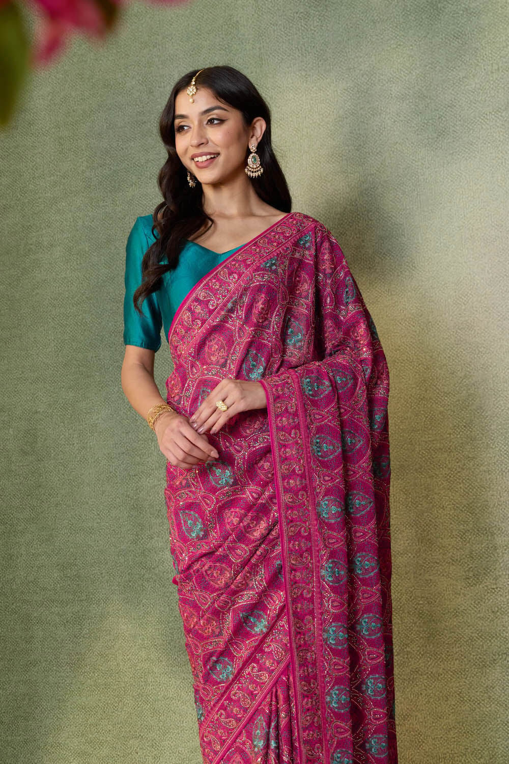 Pink Pure Viscose Embroidered Saree image number null