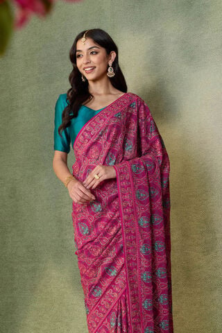 Pink Pure Viscose Embroidered Saree image number
