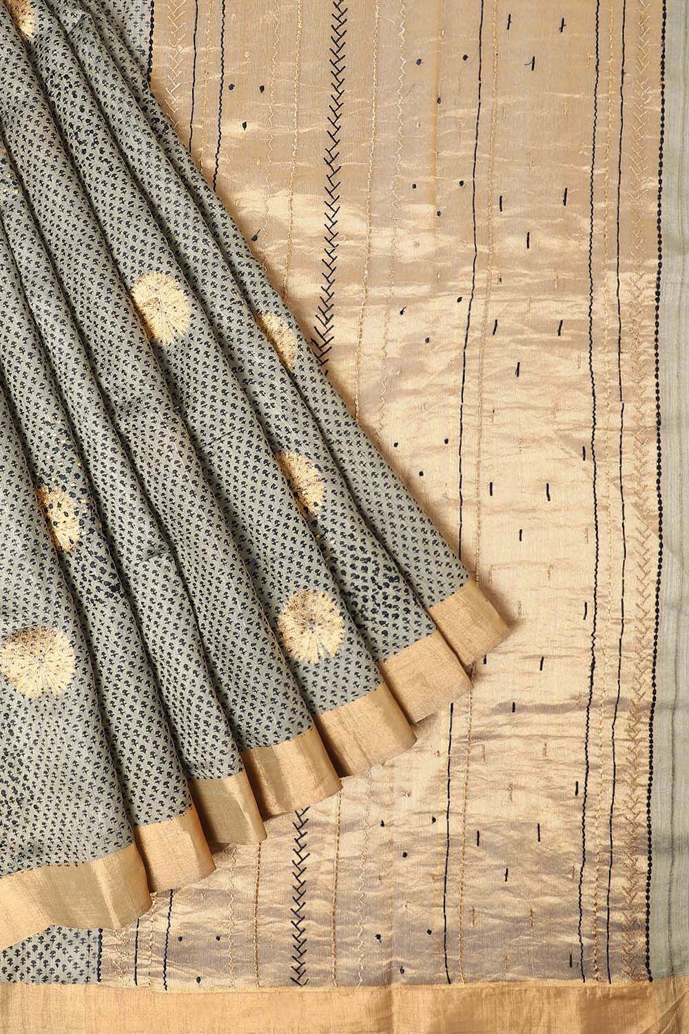 Grey Pure Silk Tussar Chanderi Saree image number null