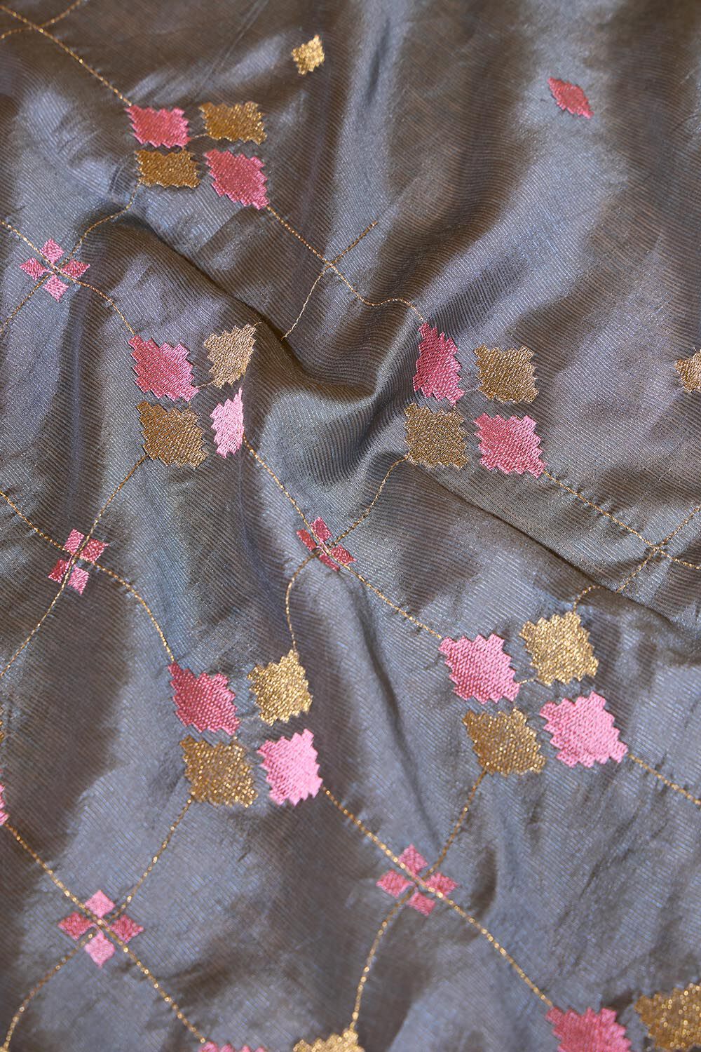 Grey Embroidered Silk Tencel Saree image number null
