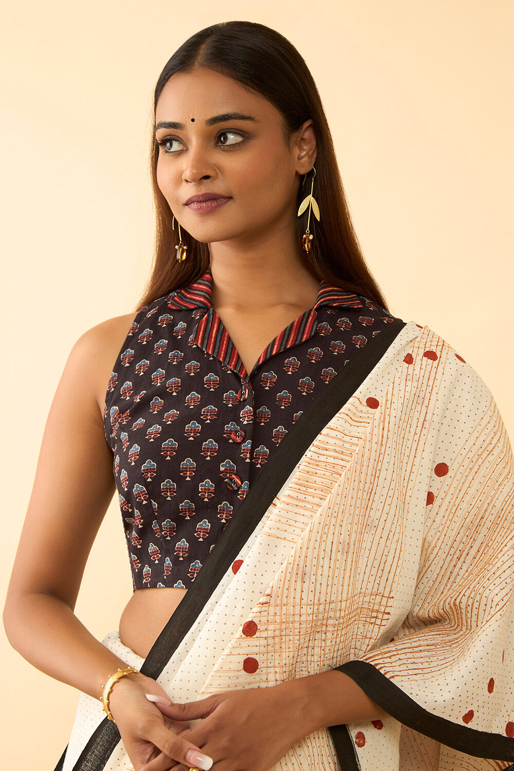 Black Pure Cotton Ajrakh Blouse image number null