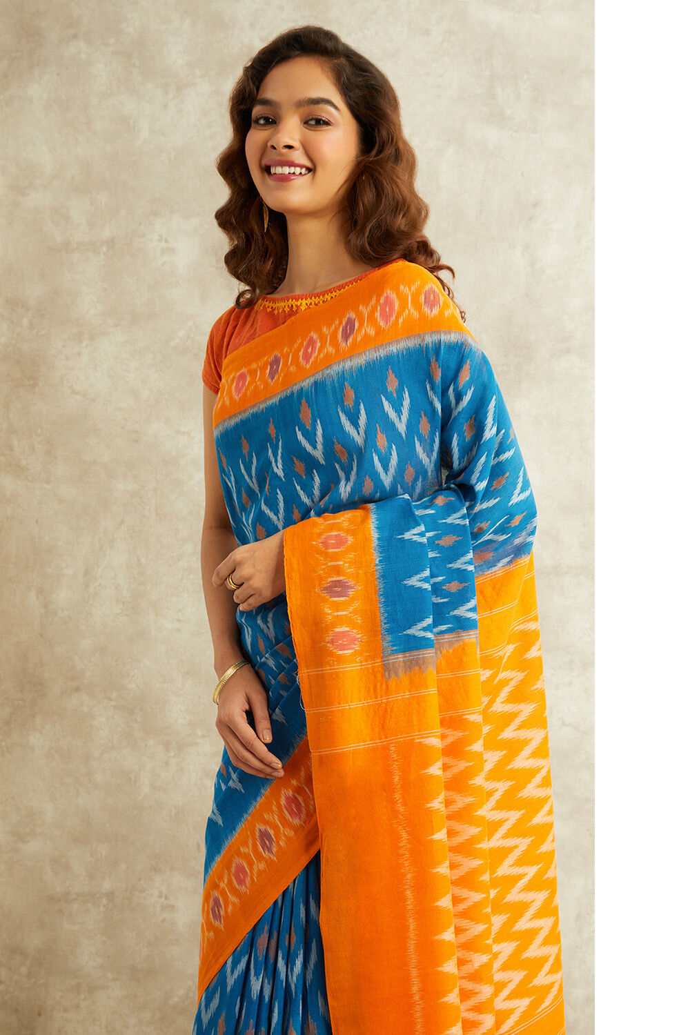 Blue Ikat Pure Cotton Pochampalli Saree image number null