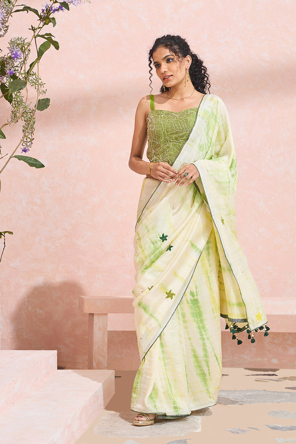 Light Green Murshidabad Pure Silk Embroidered Saree image number null