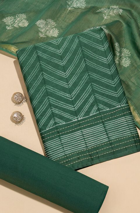 Green Tie and Dye Shibori Pure Silk Cotton Unstitched Suit Set