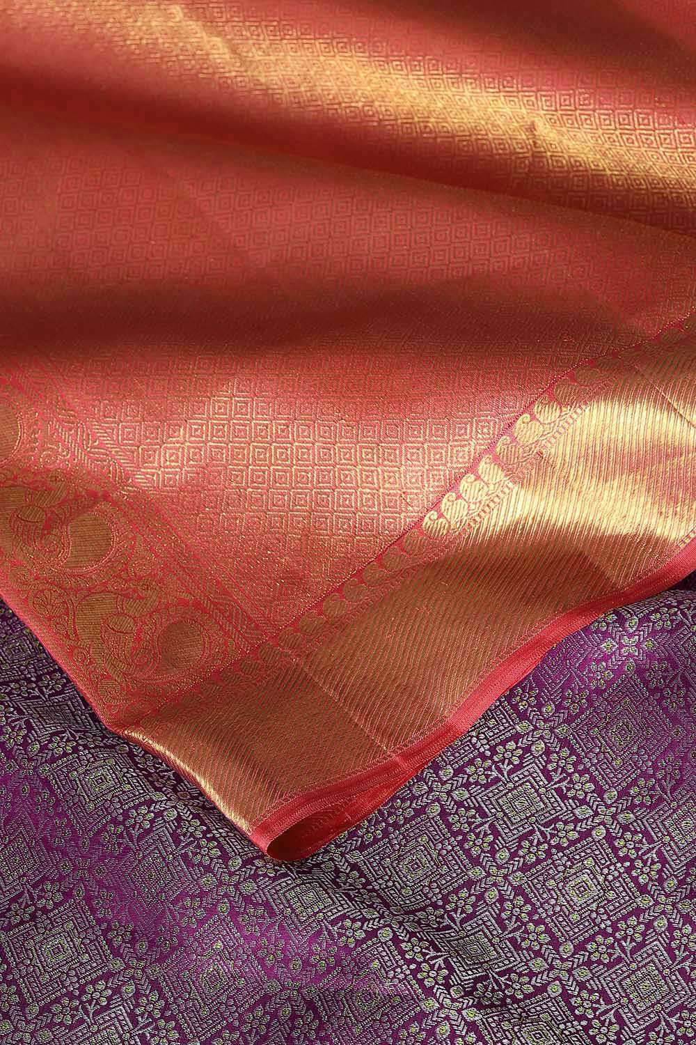 Purple Brocade Pure Silk Kanjivaram Saree image number null