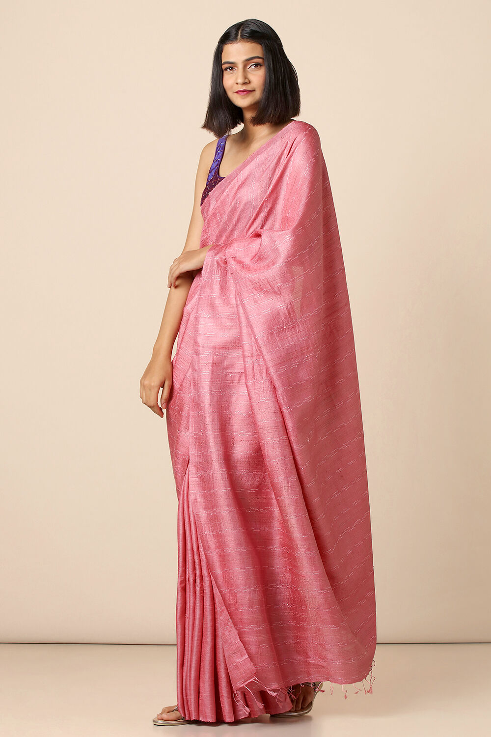 Pink Pure Tussar Silk Woven Saree image number null
