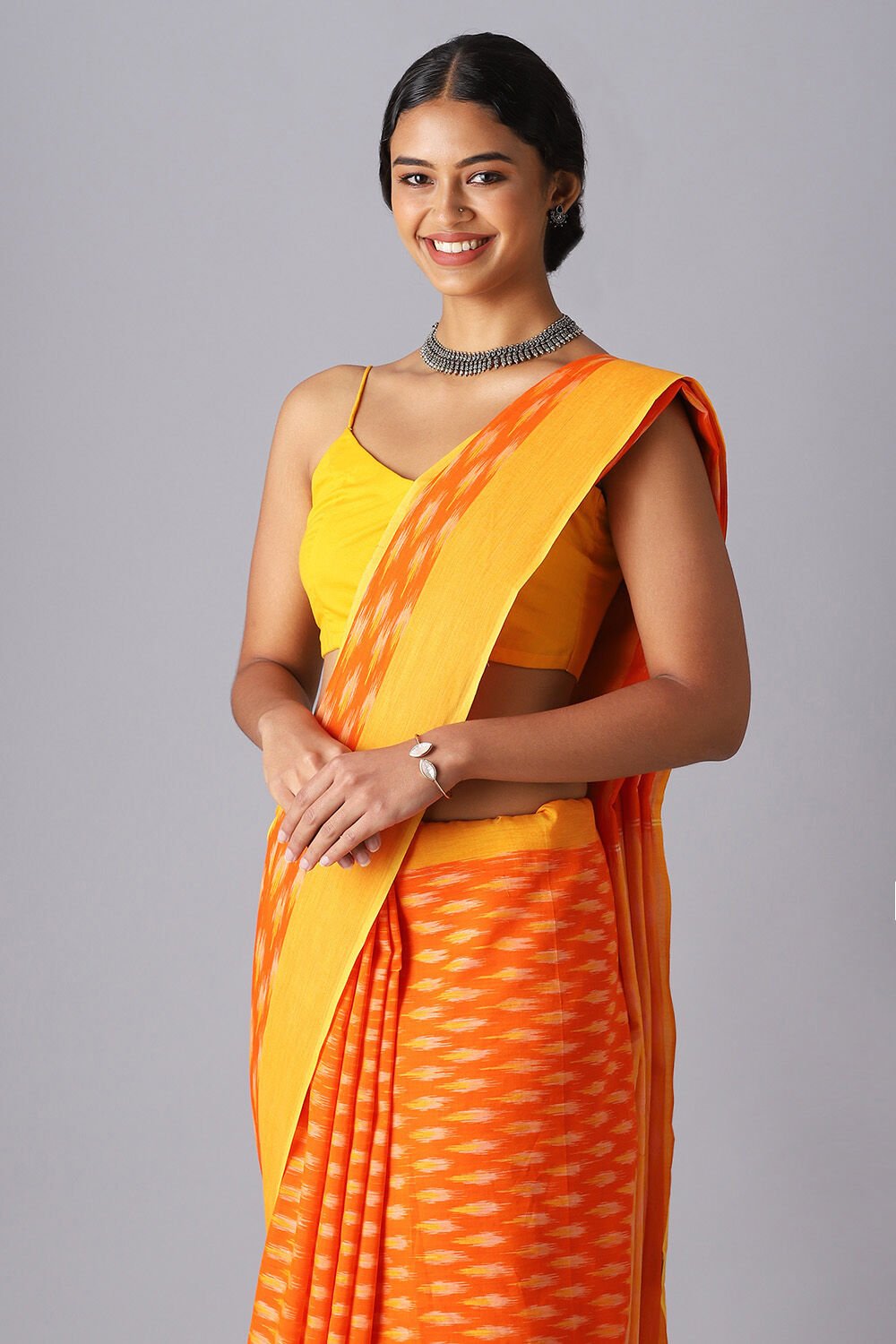 Orange Pure Cotton Pochampalli Ikat Saree image number null