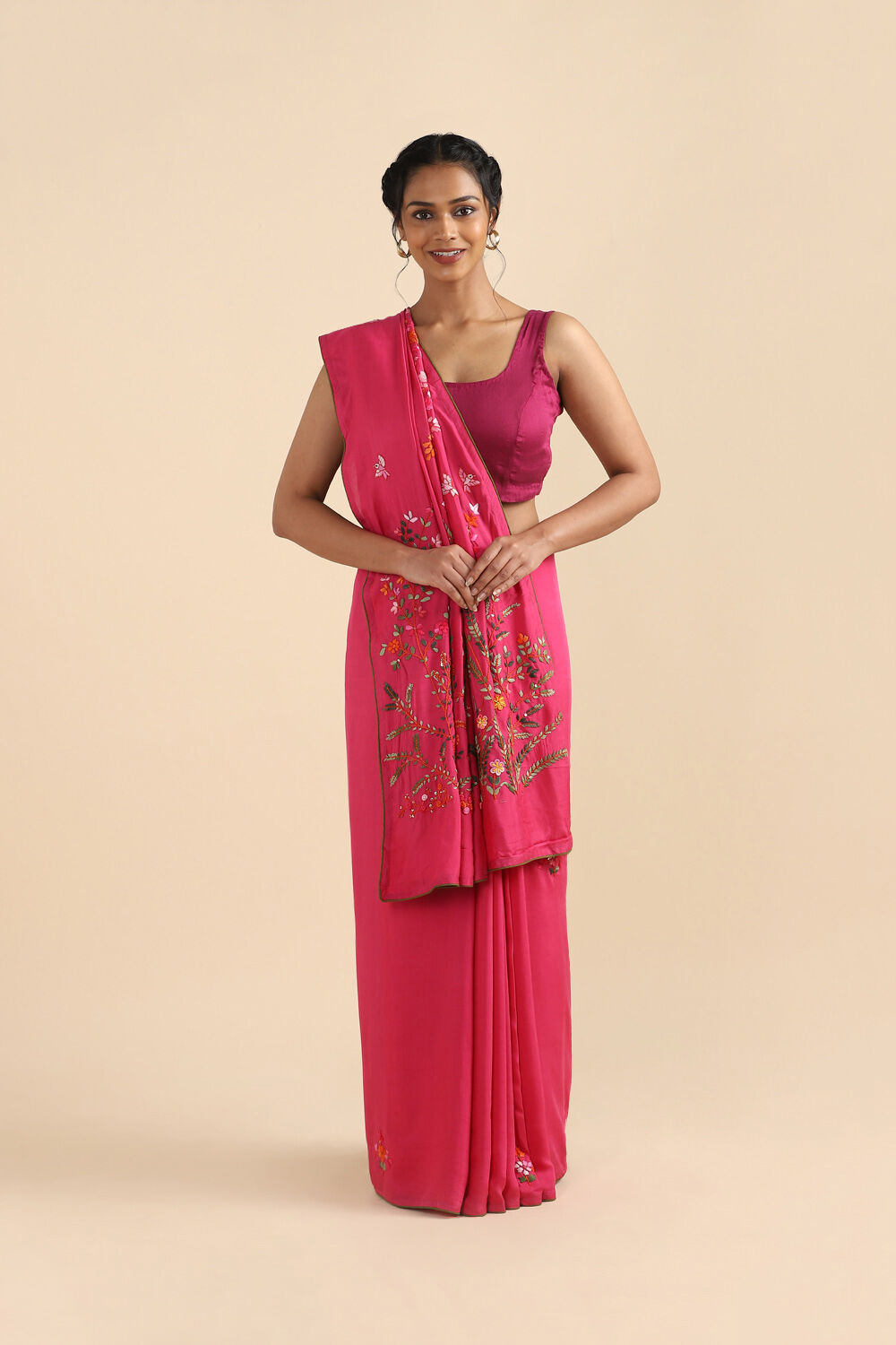 Pink Pure Viscose Embroidered Saree image number null