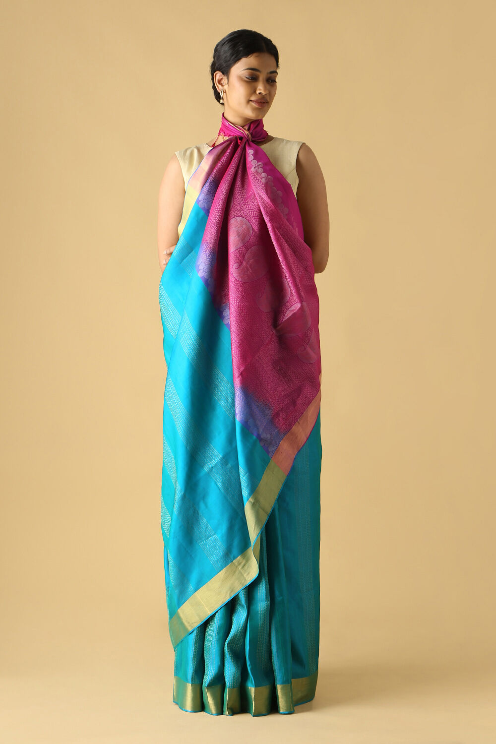 Dark Blue Pure Silk South Saree image number null