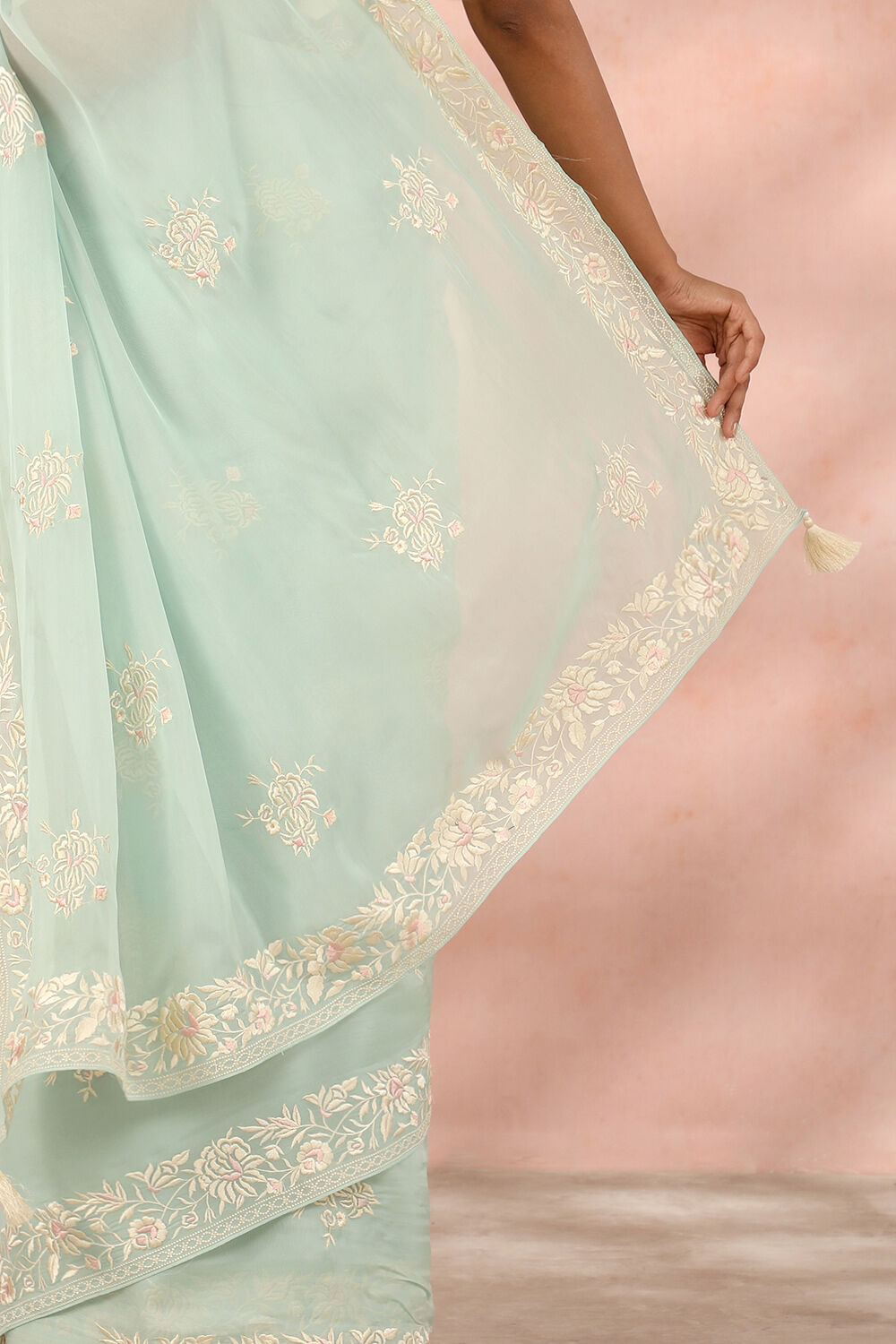 Light Blue Contemporary Viscose Organza Embroidery Saree image number null
