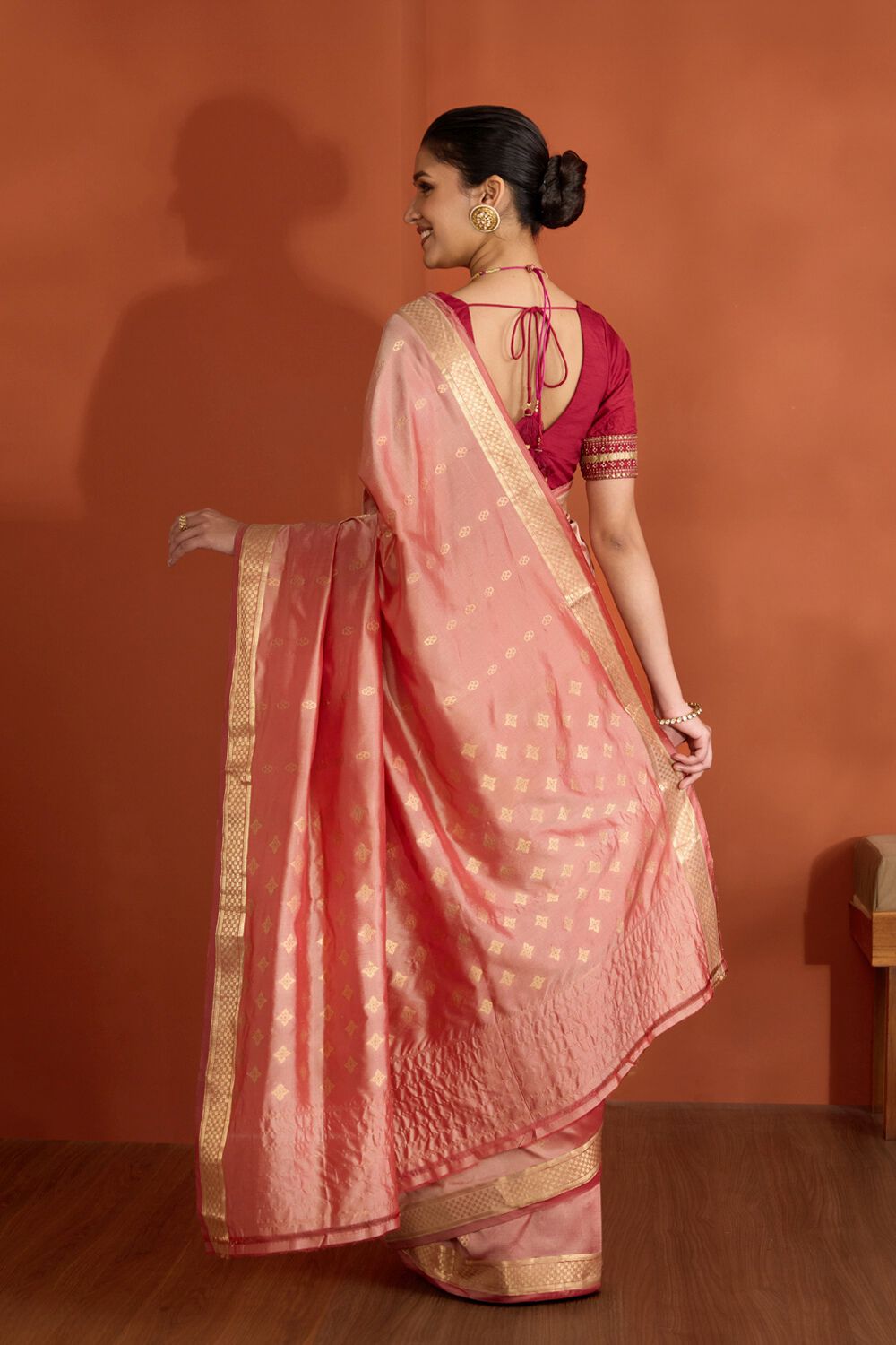Light Red Silk Viscose Cutwork Banaras Inspired Design Saree image number null