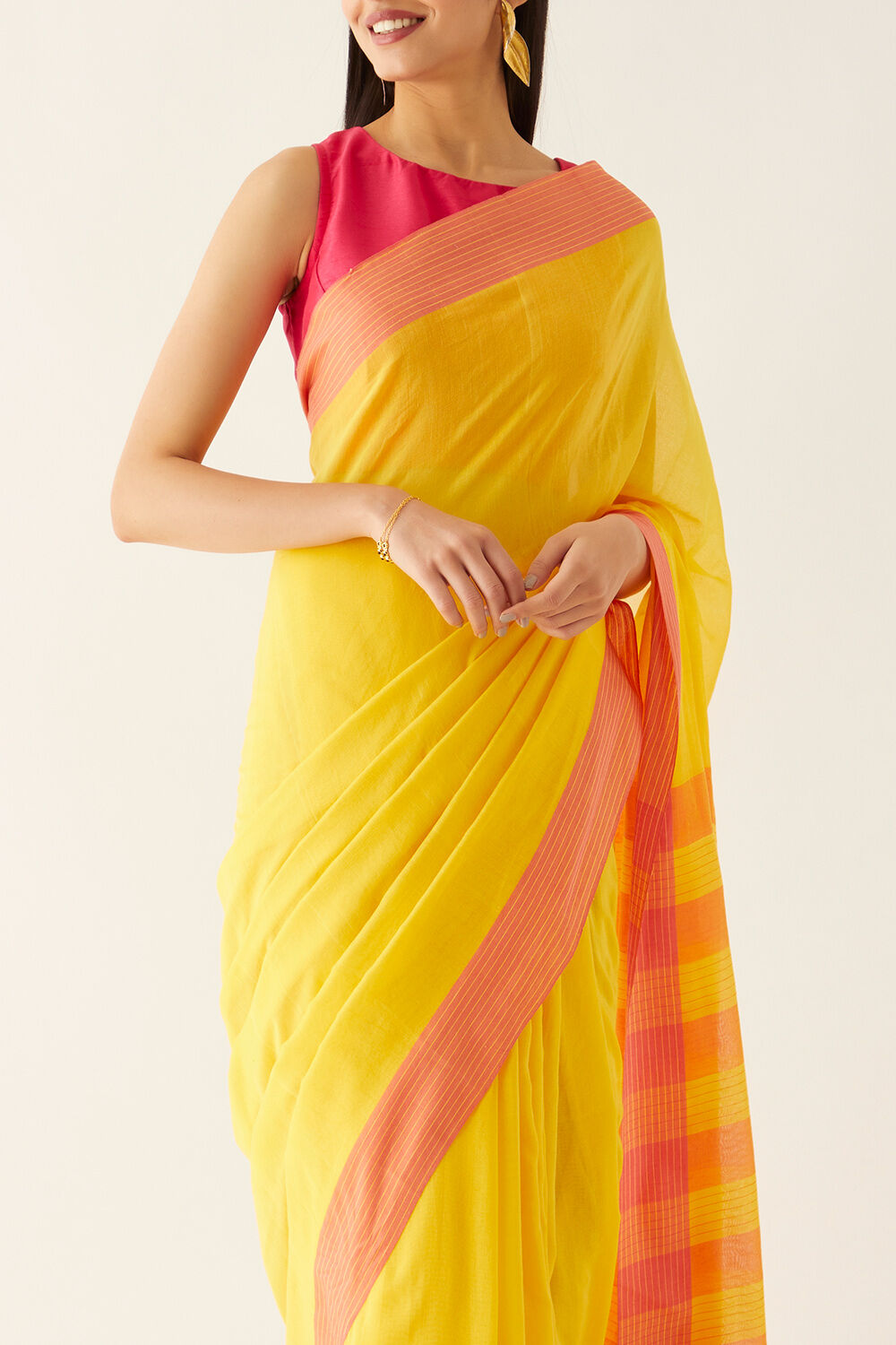 Yellow Pure Cotton Bengal Saree image number null