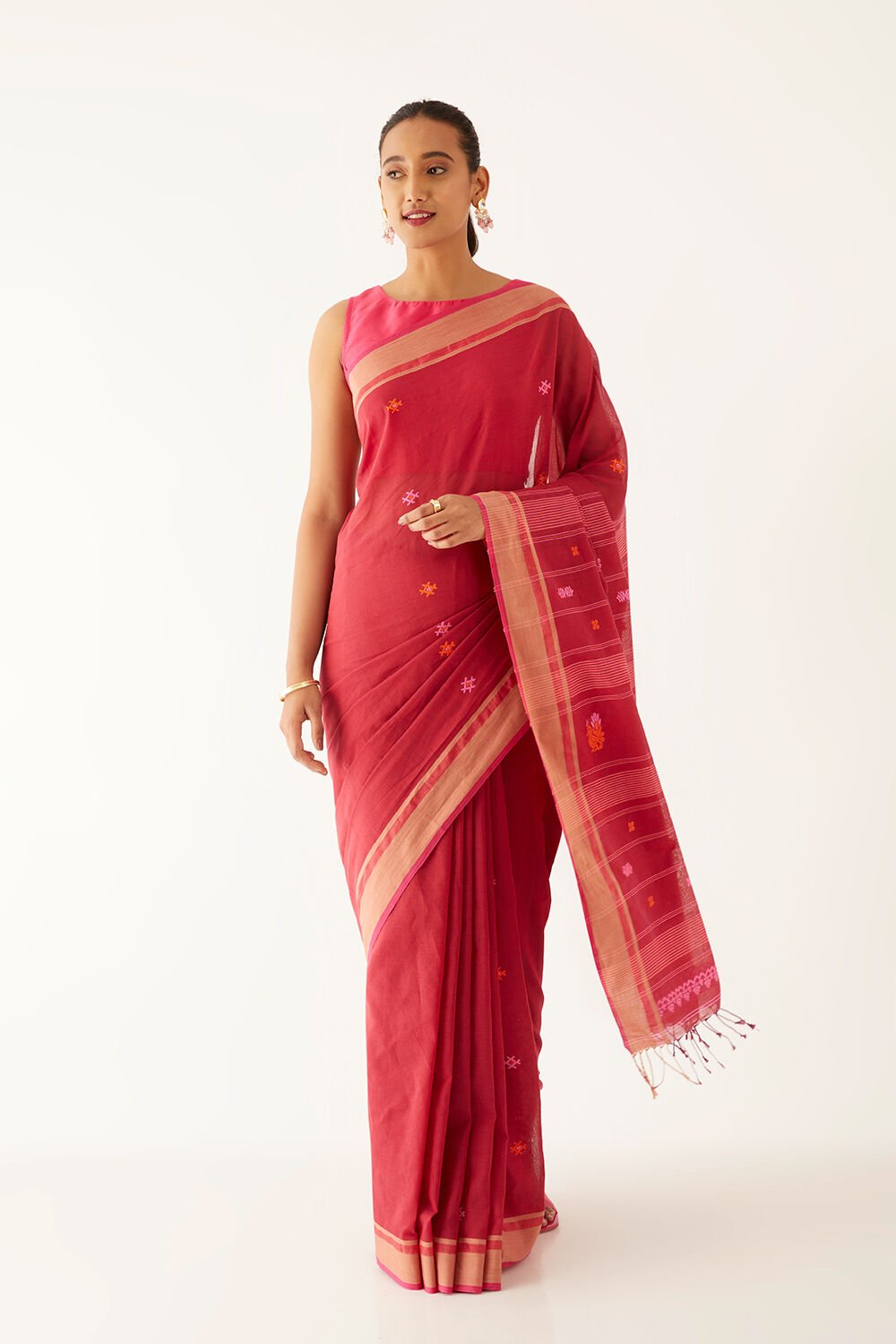 Red Pure Cotton Bengal Saree image number null
