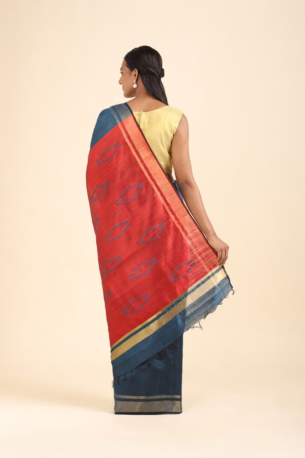 Dark Blue Pure Tussar Silk Bhagalpuri Saree image number null