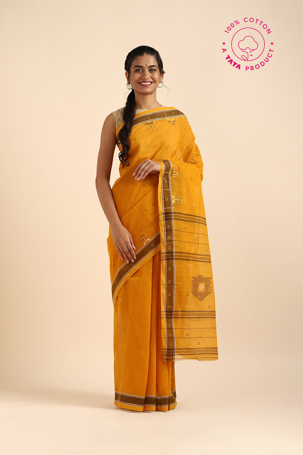 Yellow Pure Cotton Bengal Saree image number null