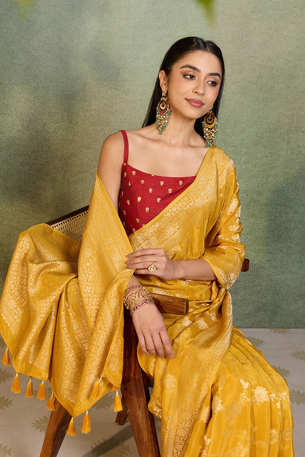 Yellow Woven Pure Viscose Saree image number null