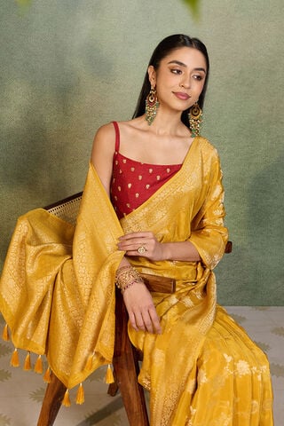Yellow Woven Pure Viscose Saree image number