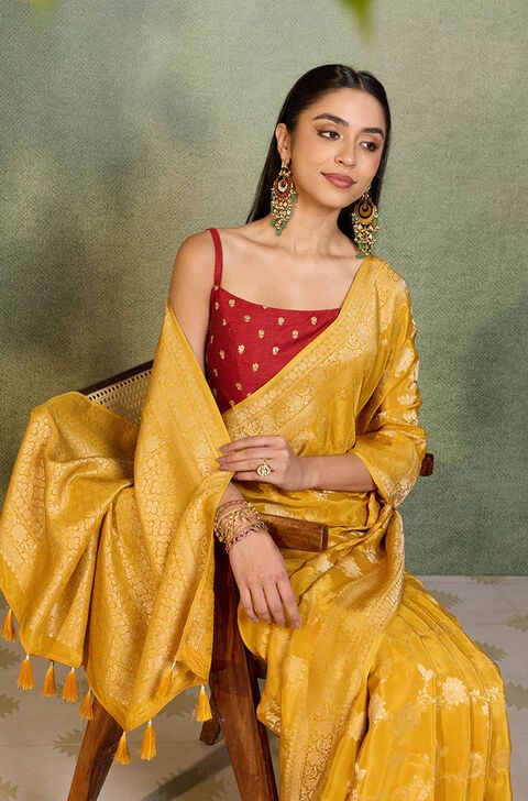 Yellow Woven Pure Viscose Saree