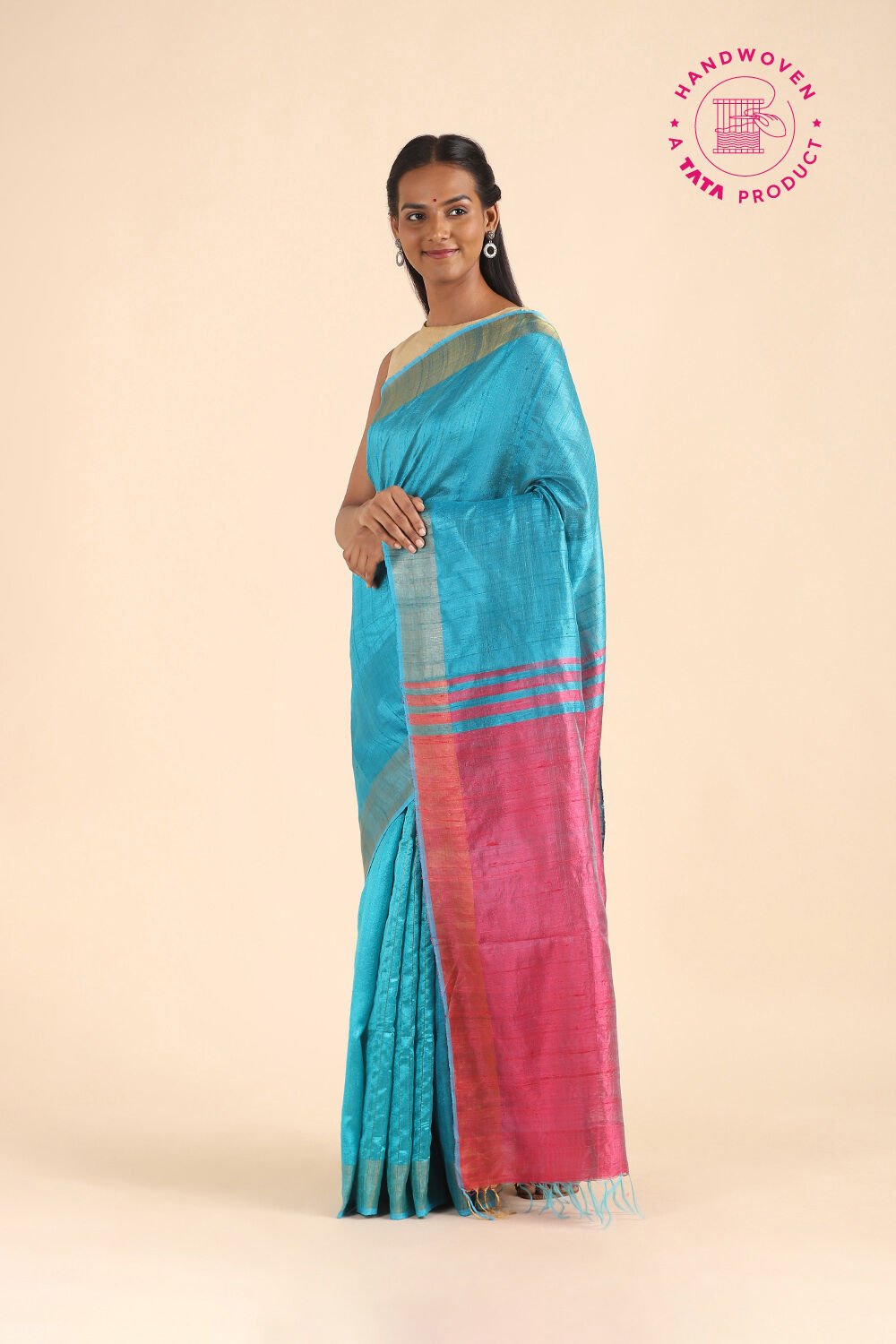 Light Blue Pure Tussar Silk Bhagalpuri Saree image number null