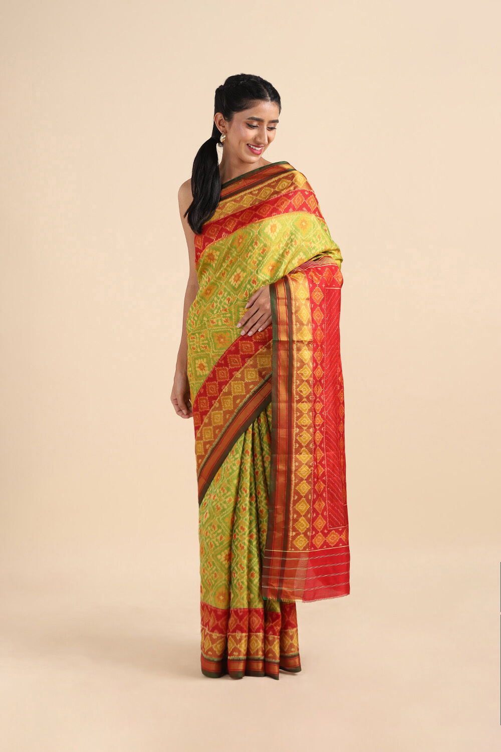 Green Pure Silk Rajkot Patola Ikat Saree image number null