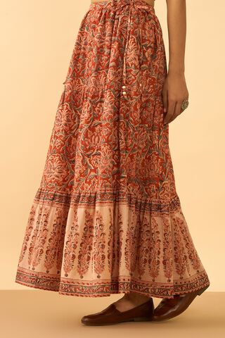 Orange Printed Kalamkari Pure Cotton Ethnic Skirt thumbnail image number null