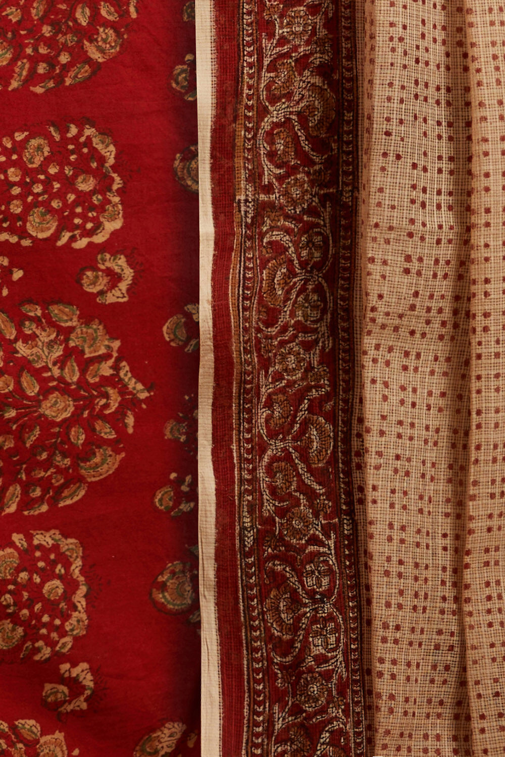 Red Bagru Block Printed Pure Cotton Unstitched Suit Set image number null