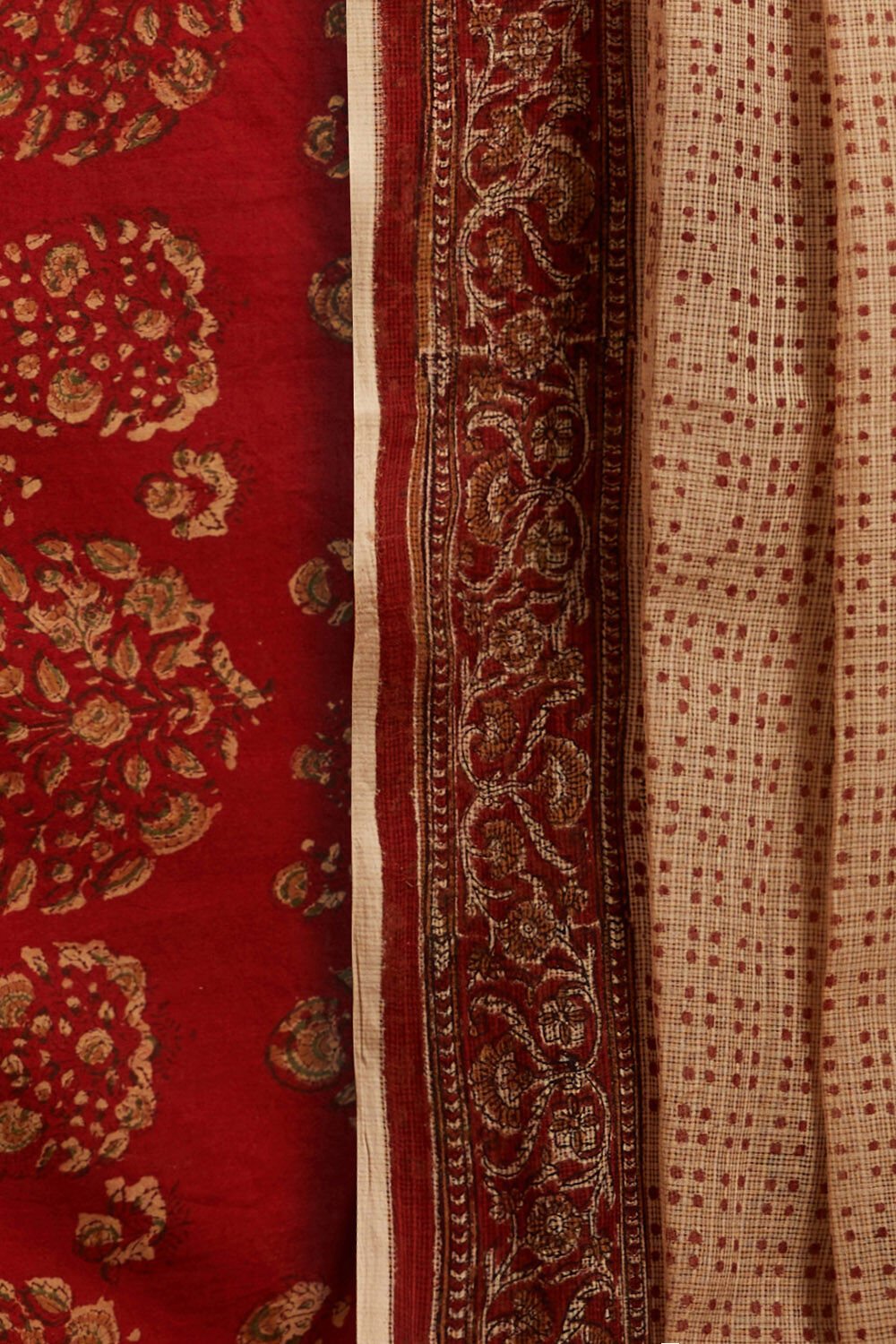 Red Bagru Block Printed Pure Cotton Unstitched Suit Set image number null