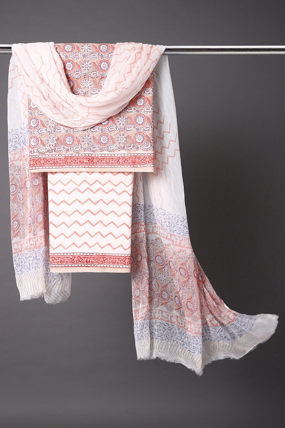 Light Pink Block Printed Cotton Suit image number null
