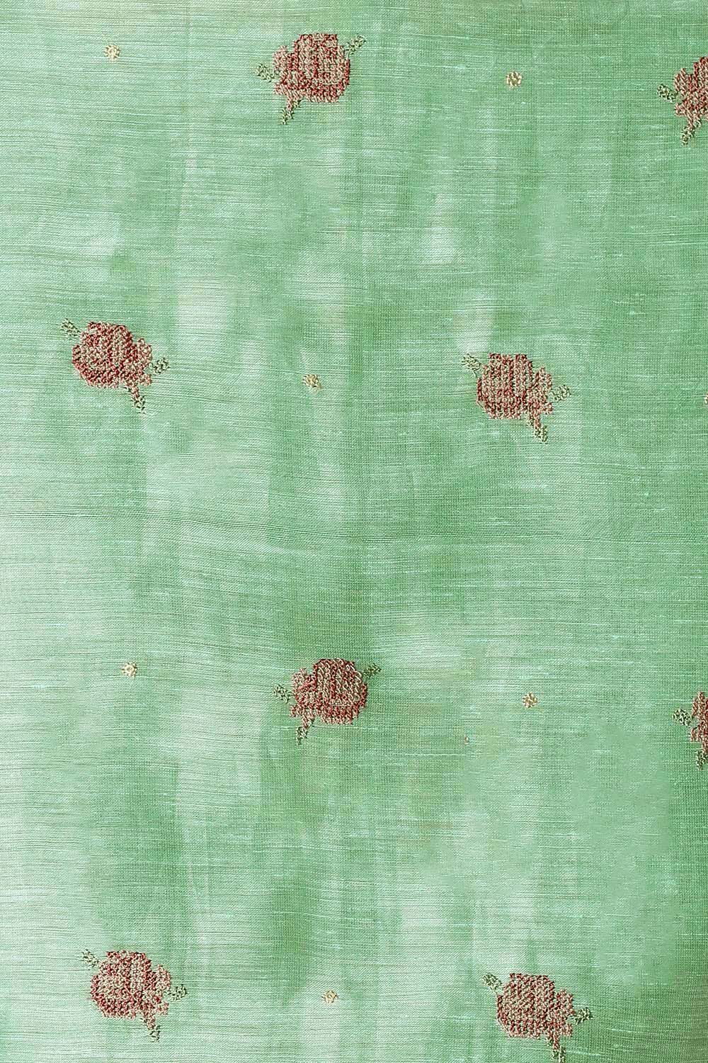 Light Blue Silk Linen Embroidered Unstitched Suit Set image number null