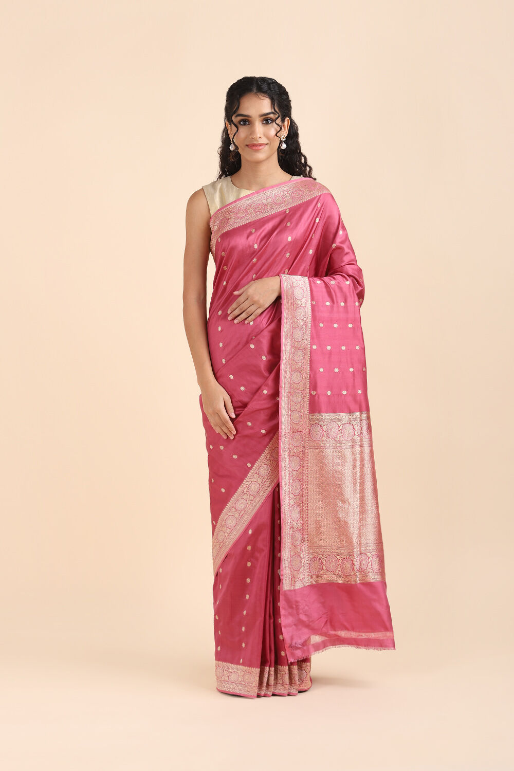 Dark Pink Pure Silk Banarasi Saree image number null