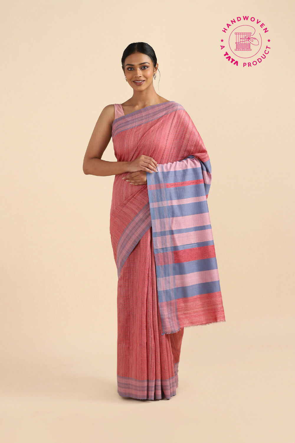Light Red Pure Tussar Silk Bhagalpuri Saree image number null