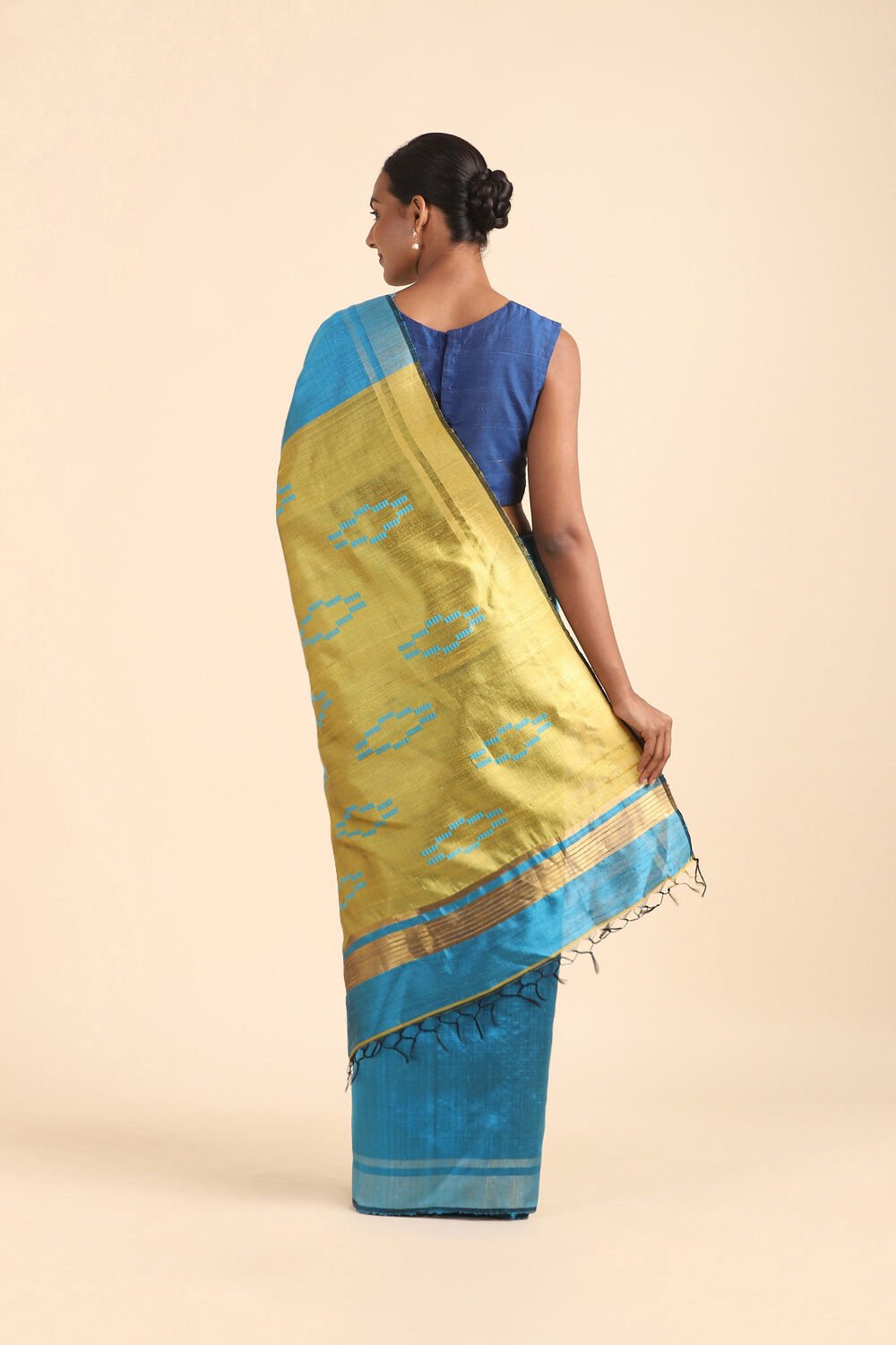 Light Blue Pure Tussar Silk Bhagalpuri Saree image number null