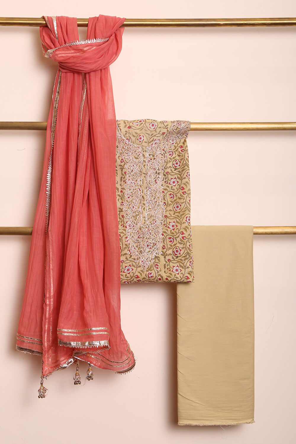 Light Green Printed Pure Cotton Suit Set image number null